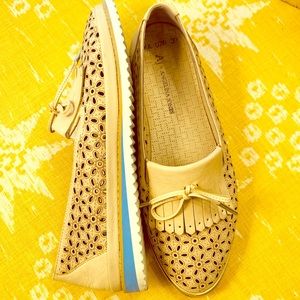 Nearly New Tan Leather Loafers with Sneaker Bottom